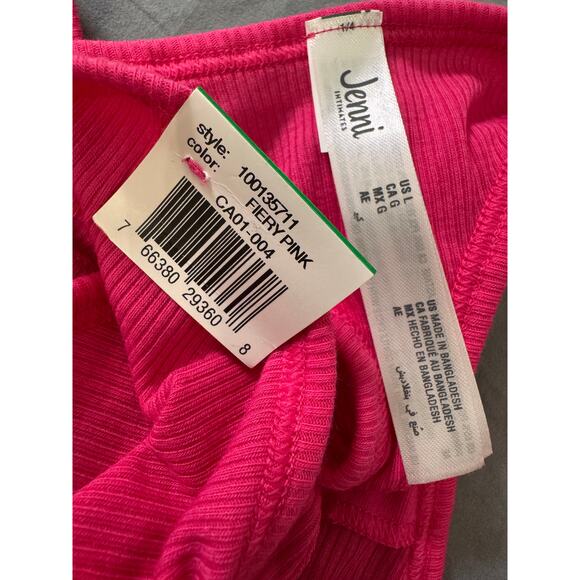 NEW (2) JENNI Intimates Fiery Pink Ribbed Thong Panty Size L - Picture 2 of 2